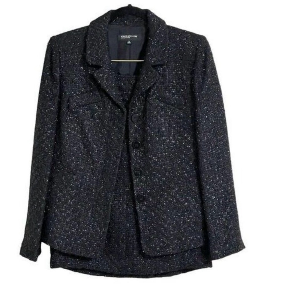 Jones New York  Black Tweed Tinsel Glitter Two Piece Pencil Skirt Suit SZ 10​​​